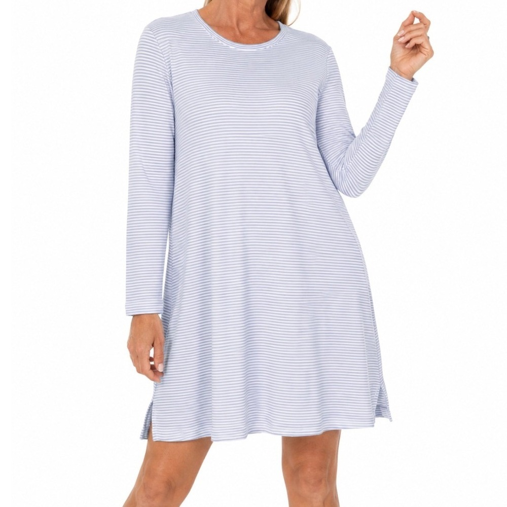 LAKE Pajamas Pima Long Sleeve Striped Dress Weekend Nightgown Size Medium